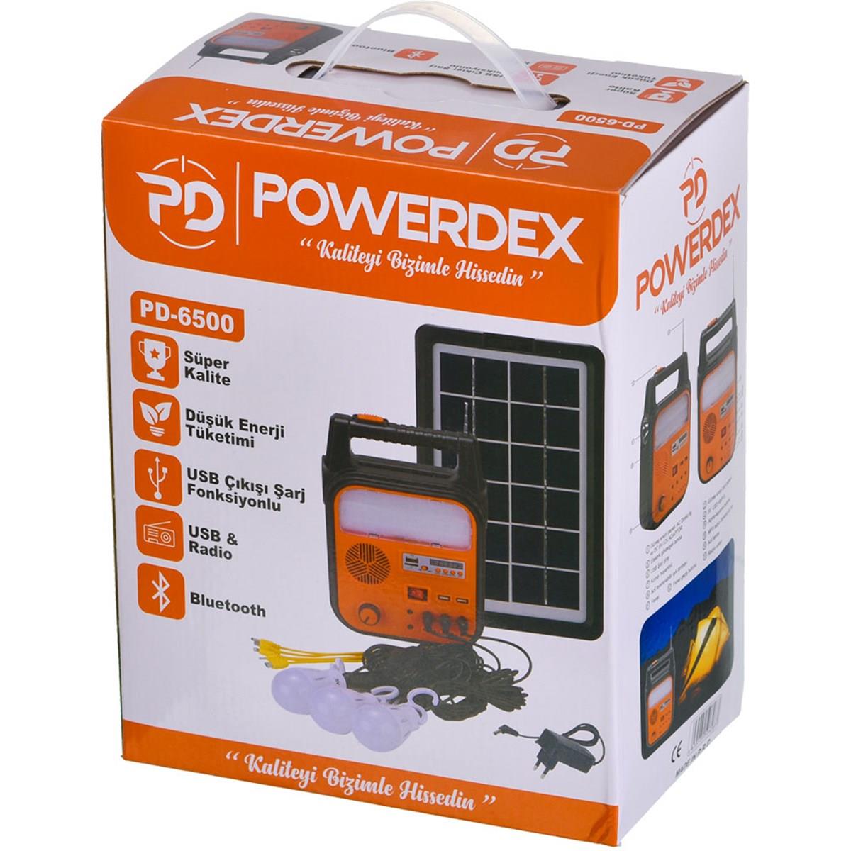 Powerdex PD-6500 FM USB Bluetooth'lu Güneş Enerji Solar Aydınlatma Sistemi