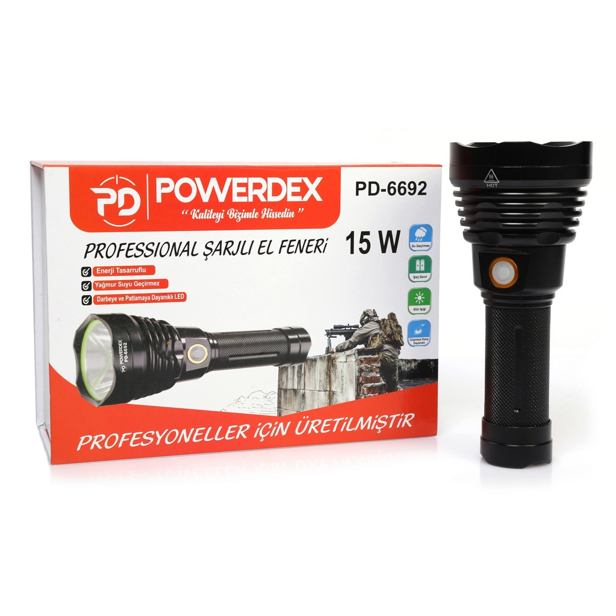 Powerdex PD-6692 15Watt Süper LED Profesyonel Şarjlı El Feneri xhp 90 led
