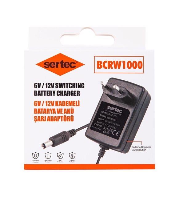 Sertec BCRW1000 6V/12V 1A Kademeli Batarya ve Akü Şarj Adaptörü