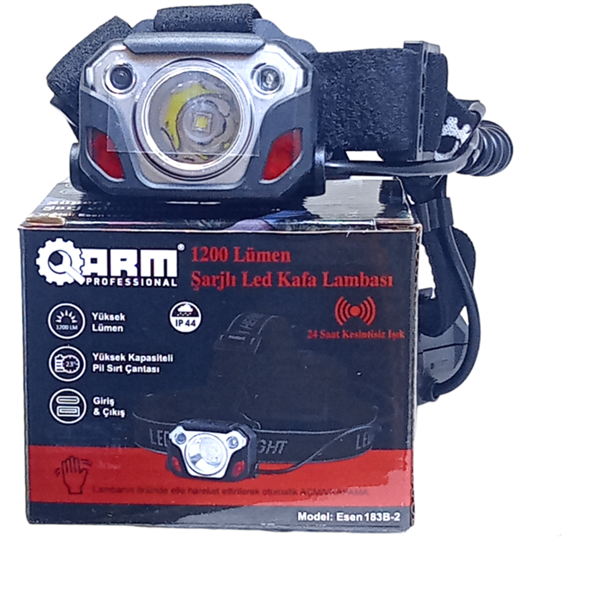 ARM ESSEN-183B-2 Süper Parlak Sensörlü Şarjlı Kafa Feneri