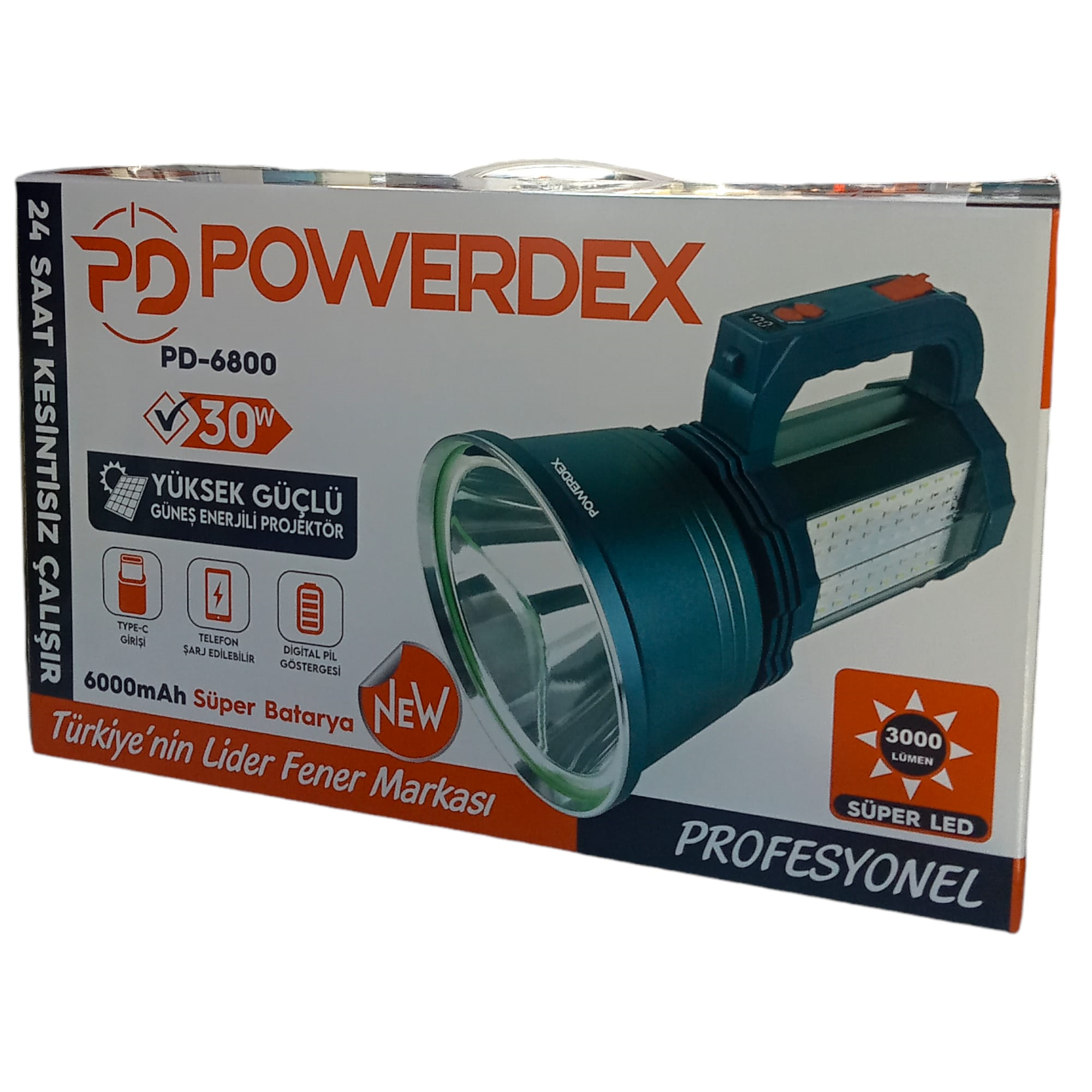Powerdex PD-6800 Yüksek Güçlü Güneş Enerjili Projektör
