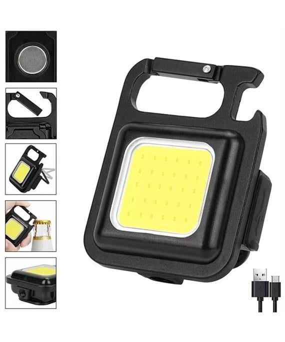 PS-6715 Led Anahtarlıklı Cep Boy Cob Led Metal Kasa Mıknatıslı Şişe Açacağı Usb'li Şarj Edilebilir El Feneri