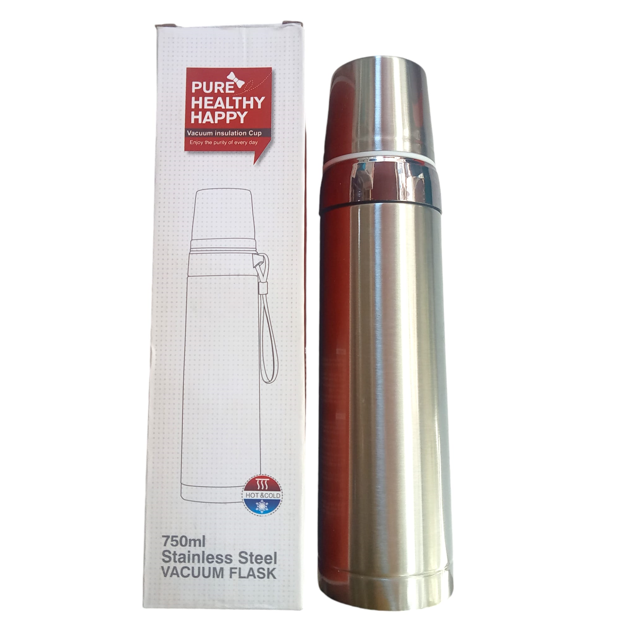 Pure Healthy Happy Vakum İzolasyonlu Bardak - 750ml Paslanmaz Çelik Termos