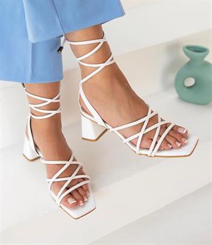 0012-beyaz kadın topuklu sandalet