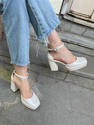 430K-sedef beyaz kadın platform ayakkabı