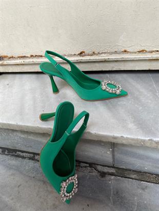 503-yeşil kadın taşlı abiye ayakkabı