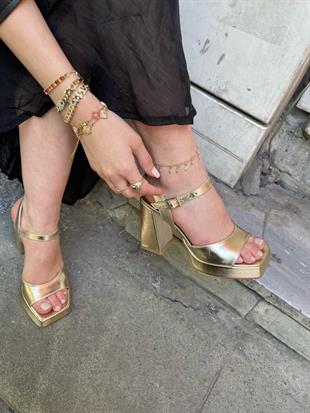 550-dore renk kadın platform abiye ayakkabı