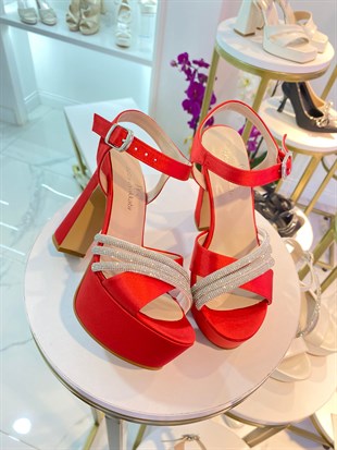 575-kırmızı saten kadın abiye ayakkabı