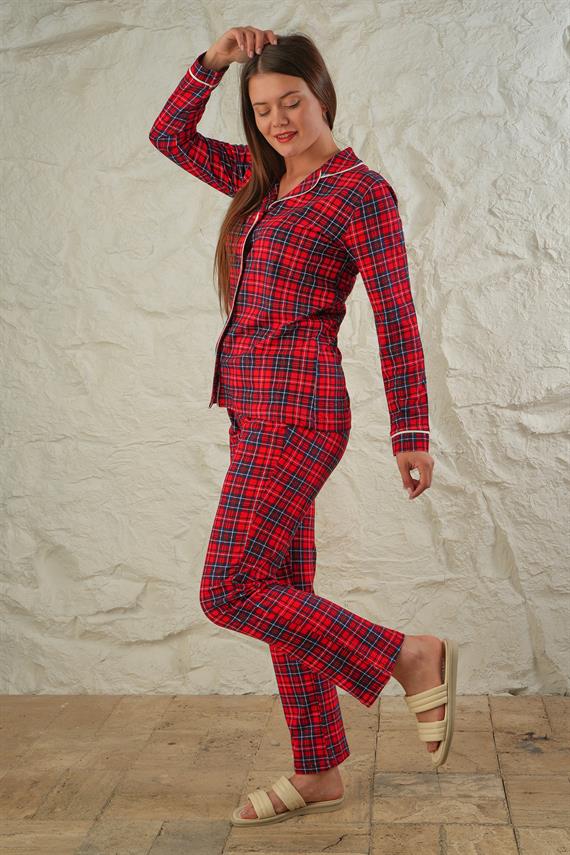 Pijama Takımı Desenli Pamuklu Örme Pijama Takımı - Kırmızı Ekose Desenli - 1030622.00001 Espina