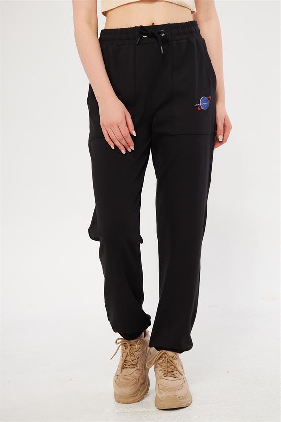 Pantolon Kadın Yüksek Bel Cepli Bağcıklı Dalgıç Pantolon - Siyah - ESP-E00106 Espina
