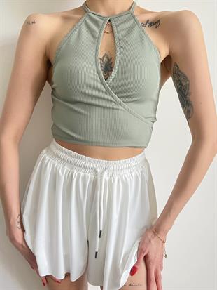 Dekolteli Crop Haki