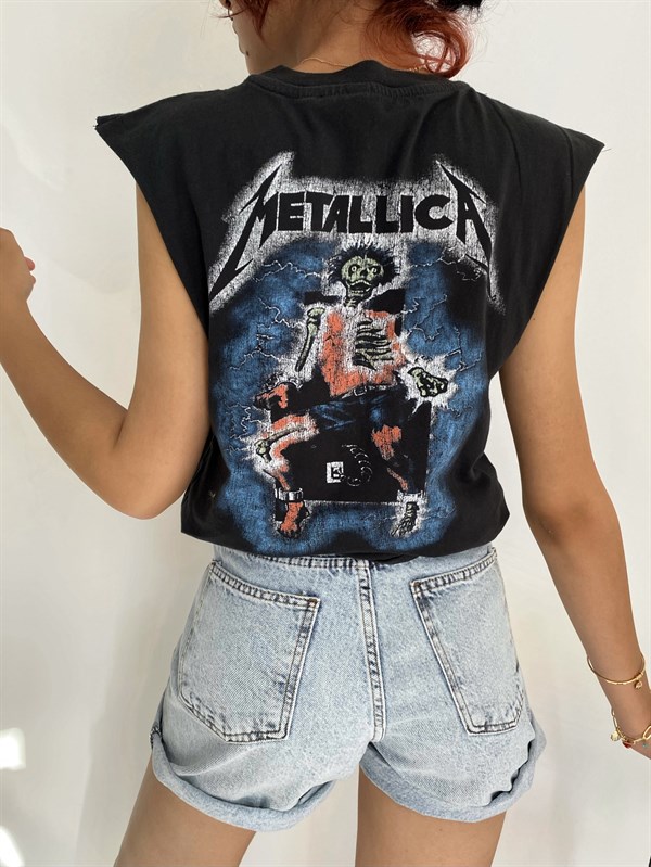 Metallica Yıkamalı Kolsuz T-shirt