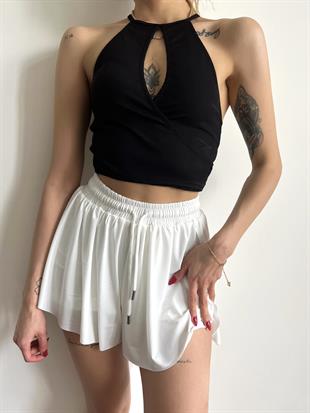 Dekolteli Crop Siyah