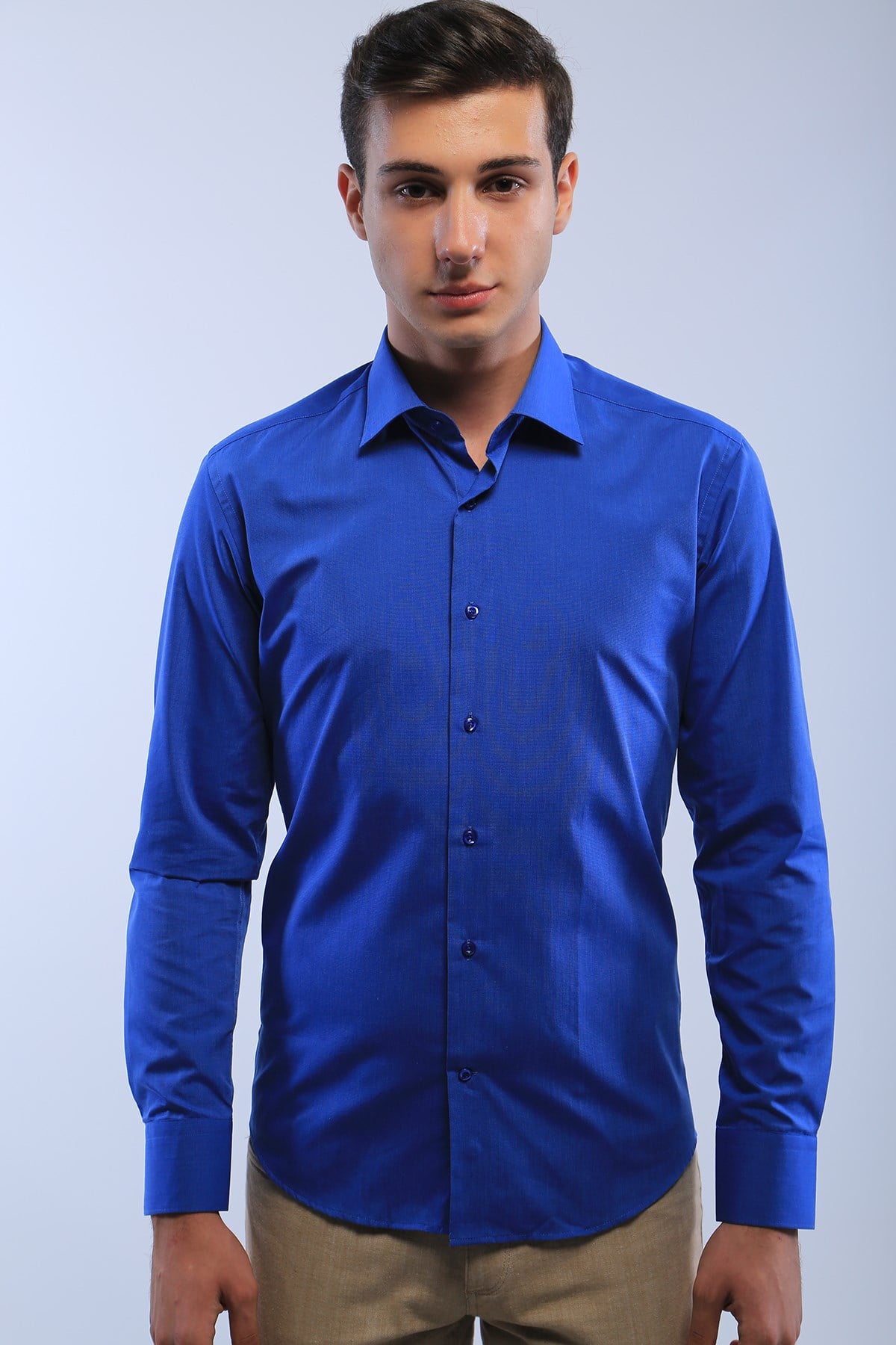 intersivin İntersivin Erkek Slim Fit Saks Uzun Kollu Gömlek