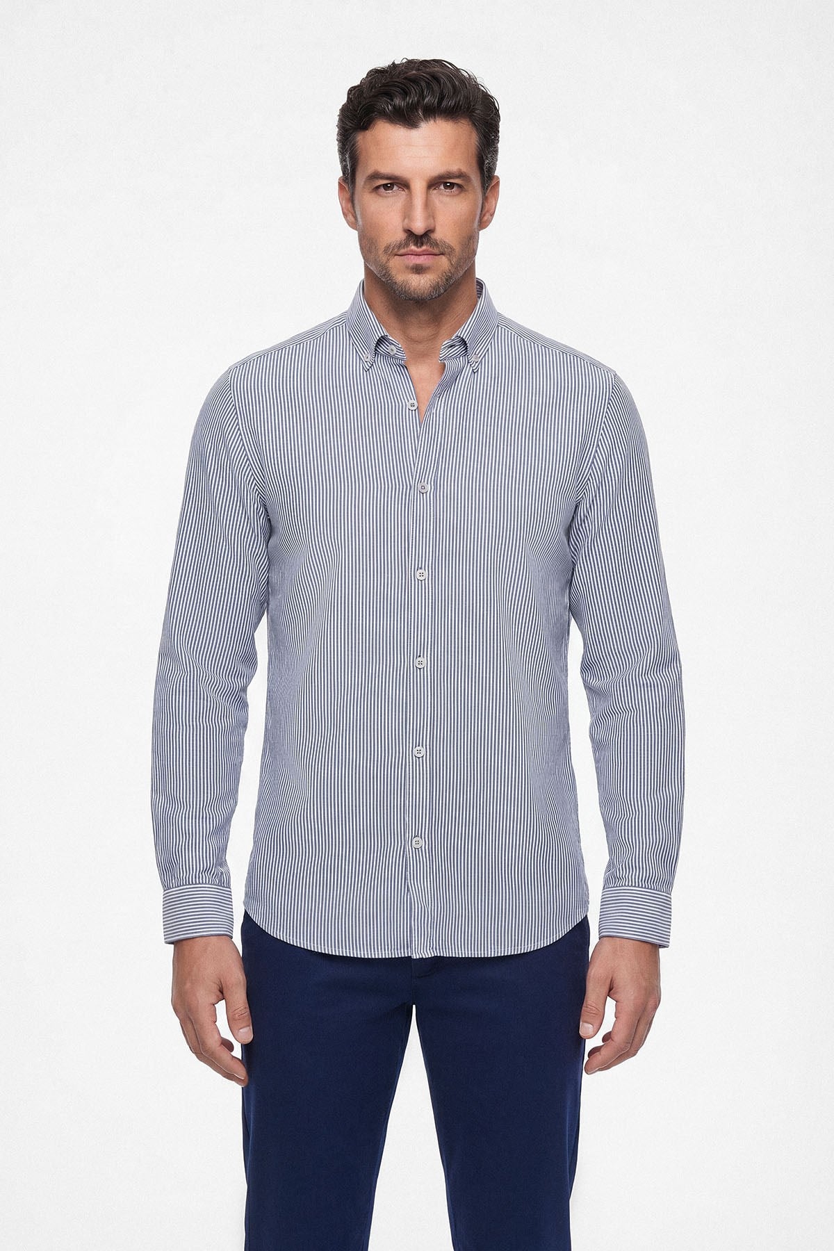 intersivinİntersivin Çİzgli Slim Fit Keten GömlekVT-37