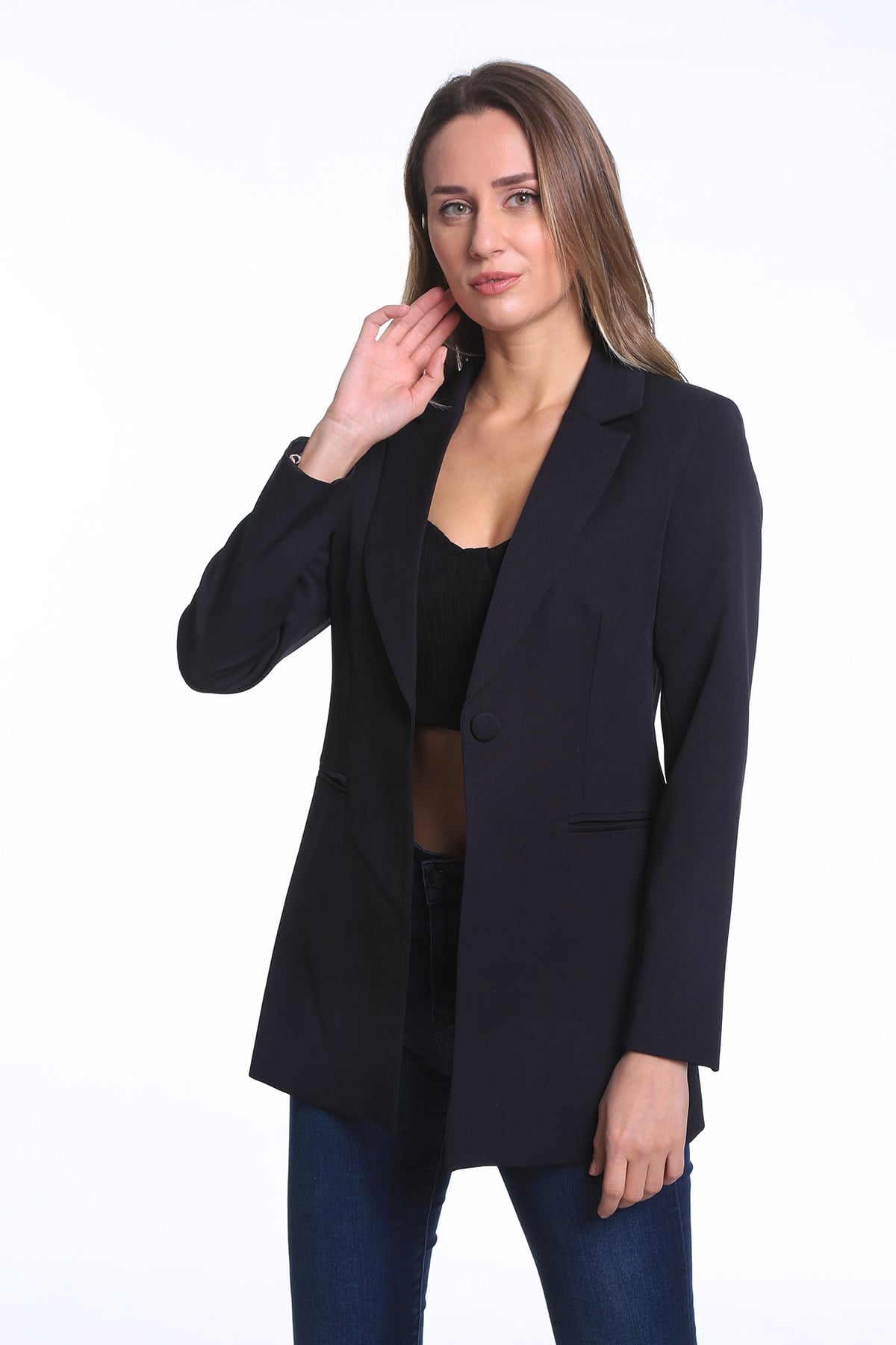 intersivinİntersivin Siyah Tek Düğmeli İç Astarlı Kadın BLazer Tek Ceket