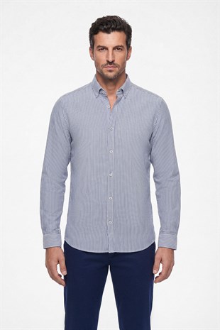 intersivinİntersivin Çİzgli Slim Fit Keten GömlekVT-37