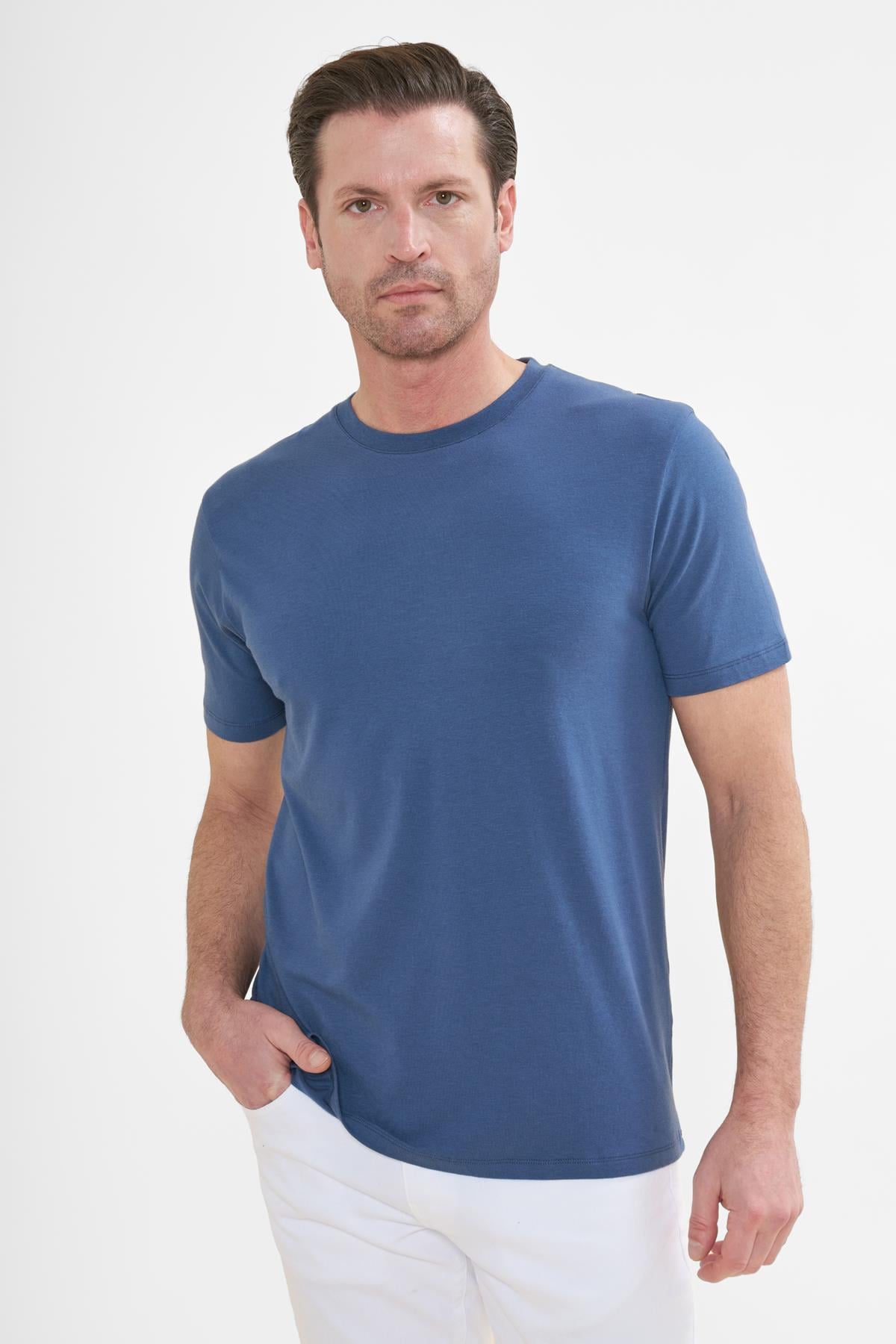 intersivinİntersivin Bisiklet Yaka İndigo Tshirt - T13