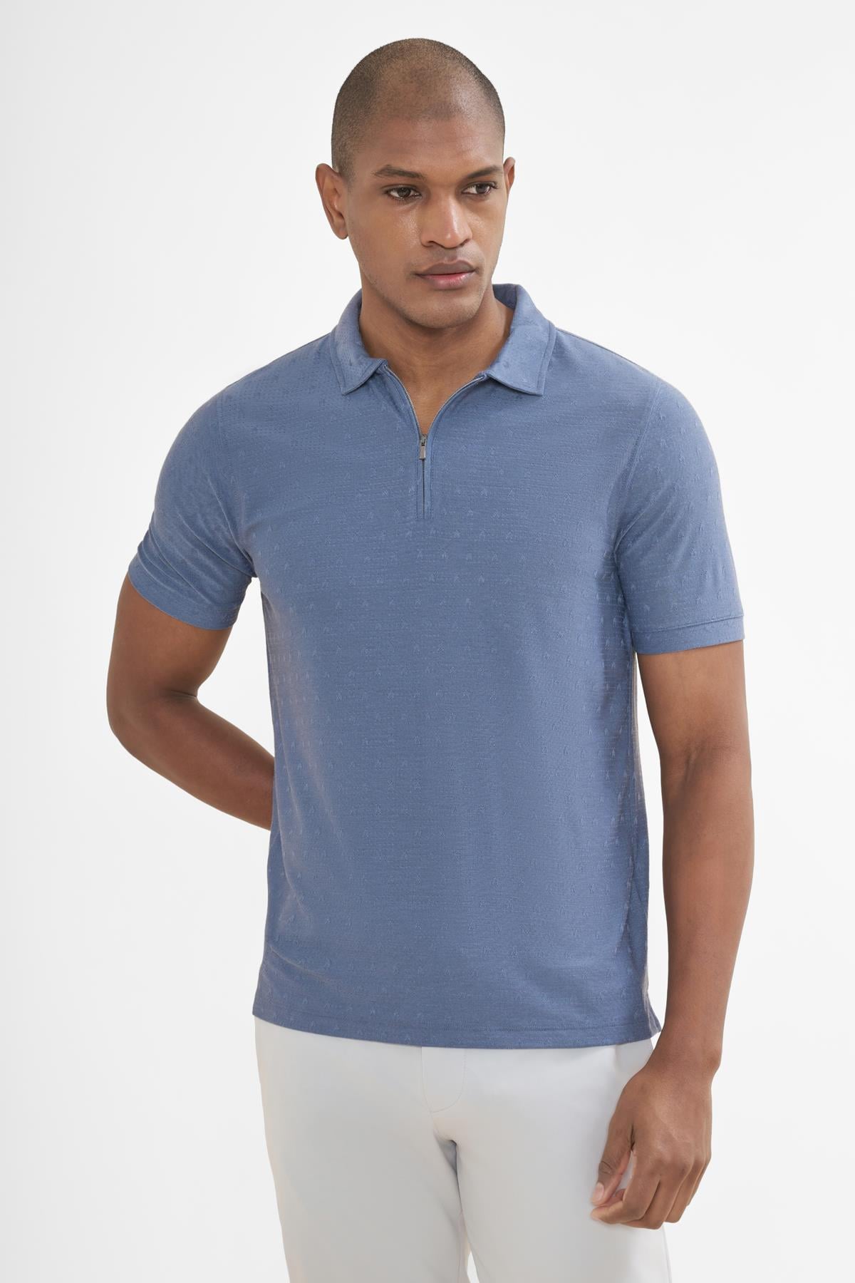 intersivinİntersivin Fermuarlı Polo Yaka İndigo Tshirt - SD-03