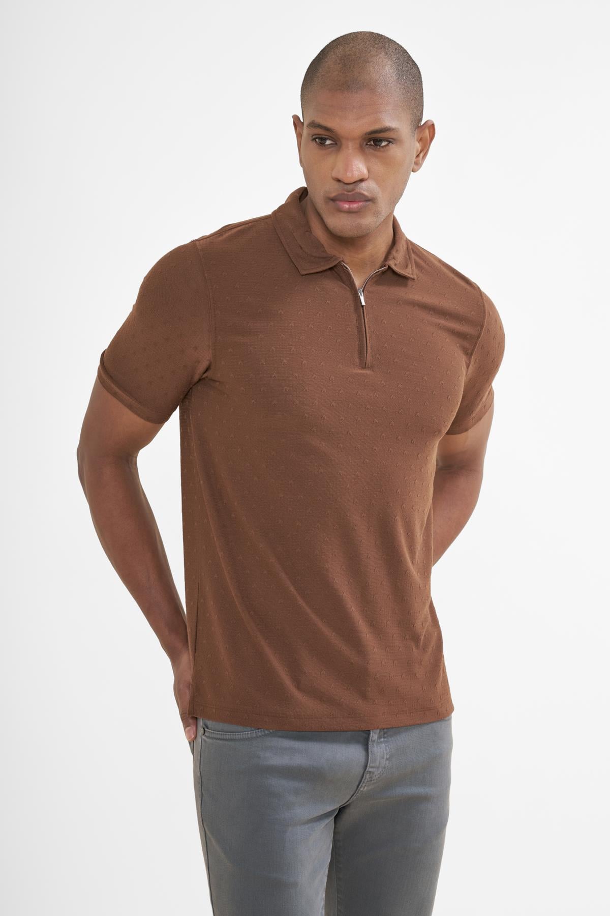 intersivinİntersivin Fermuarlı Polo Yaka Kahverengi Tshirt - SD-03