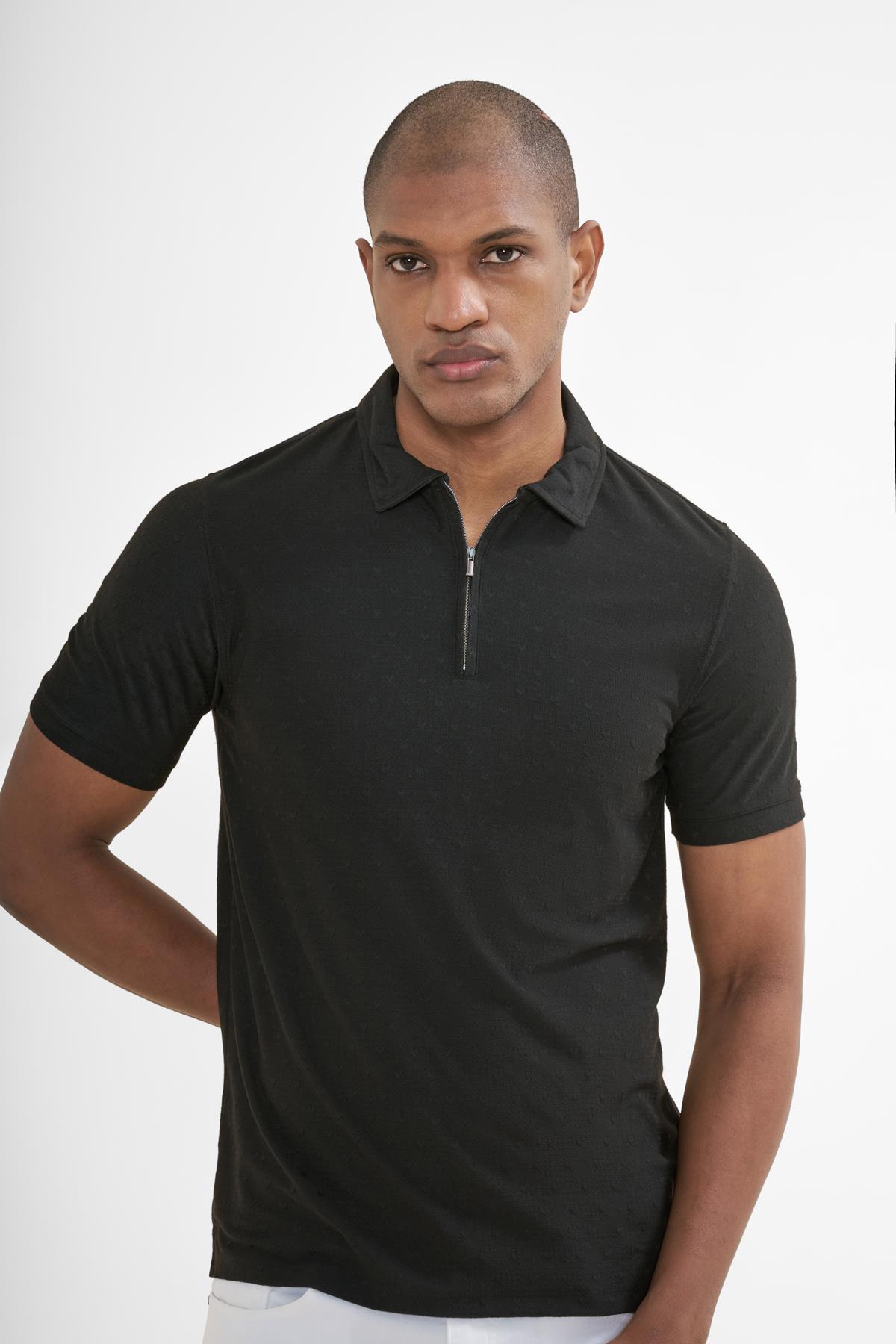 intersivinİntersivin Fermuarlı Polo Yaka Siyah Tshirt - SD-03