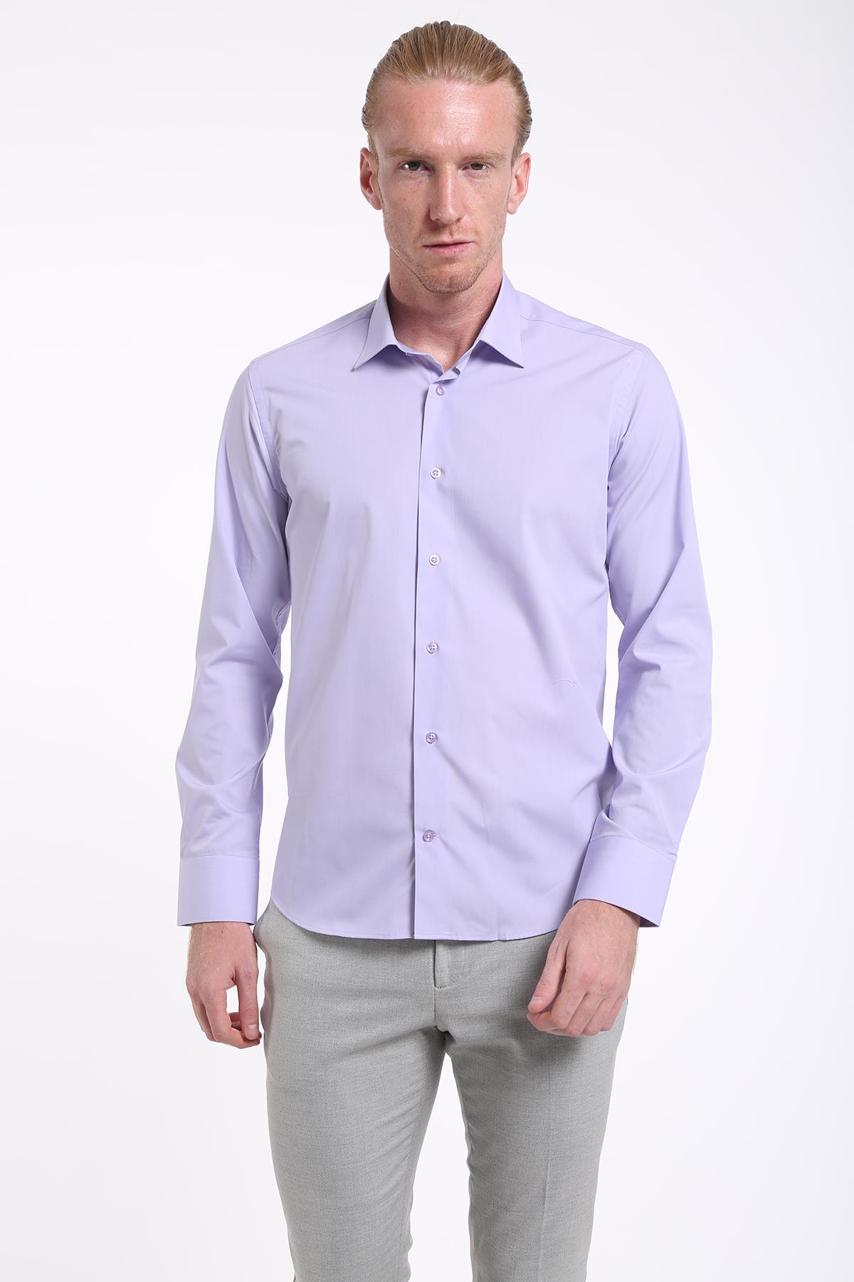 intersivinİntersivin Slim Fit Pamuklu Lila Erkek Gömlek