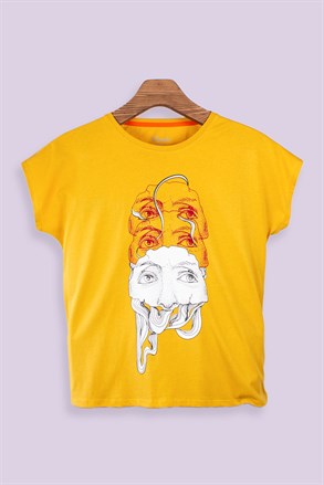 Basic Sarı Kadın T-Shirt Eyes