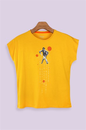 Basic Sarı Kadın T-Shirt Funny Man