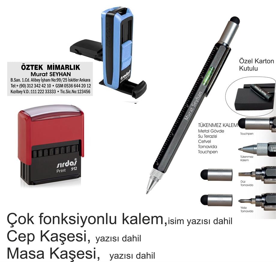 Çok fonksiyonlu kalem ve iki kaşe