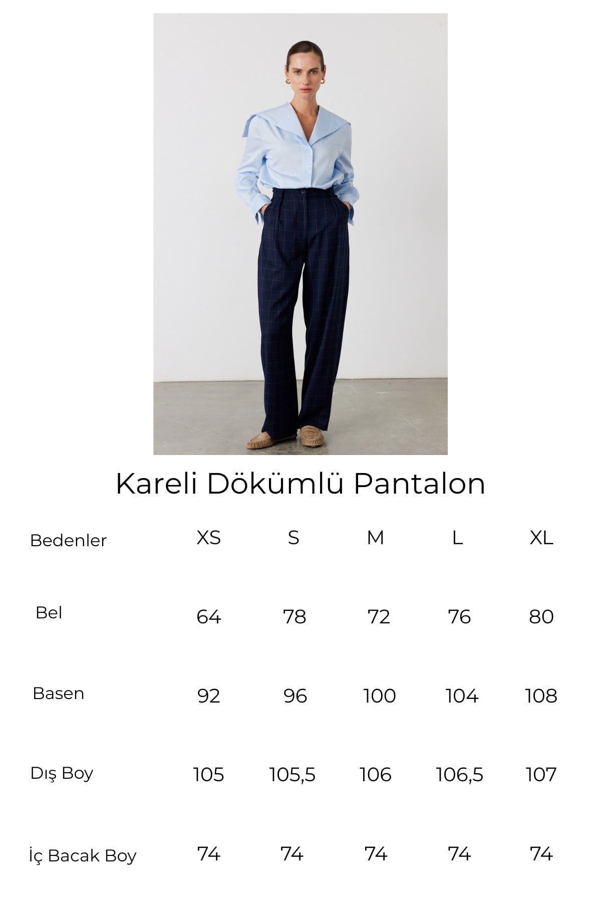 Kareli Dökümlü Pantolon Lacivert 8