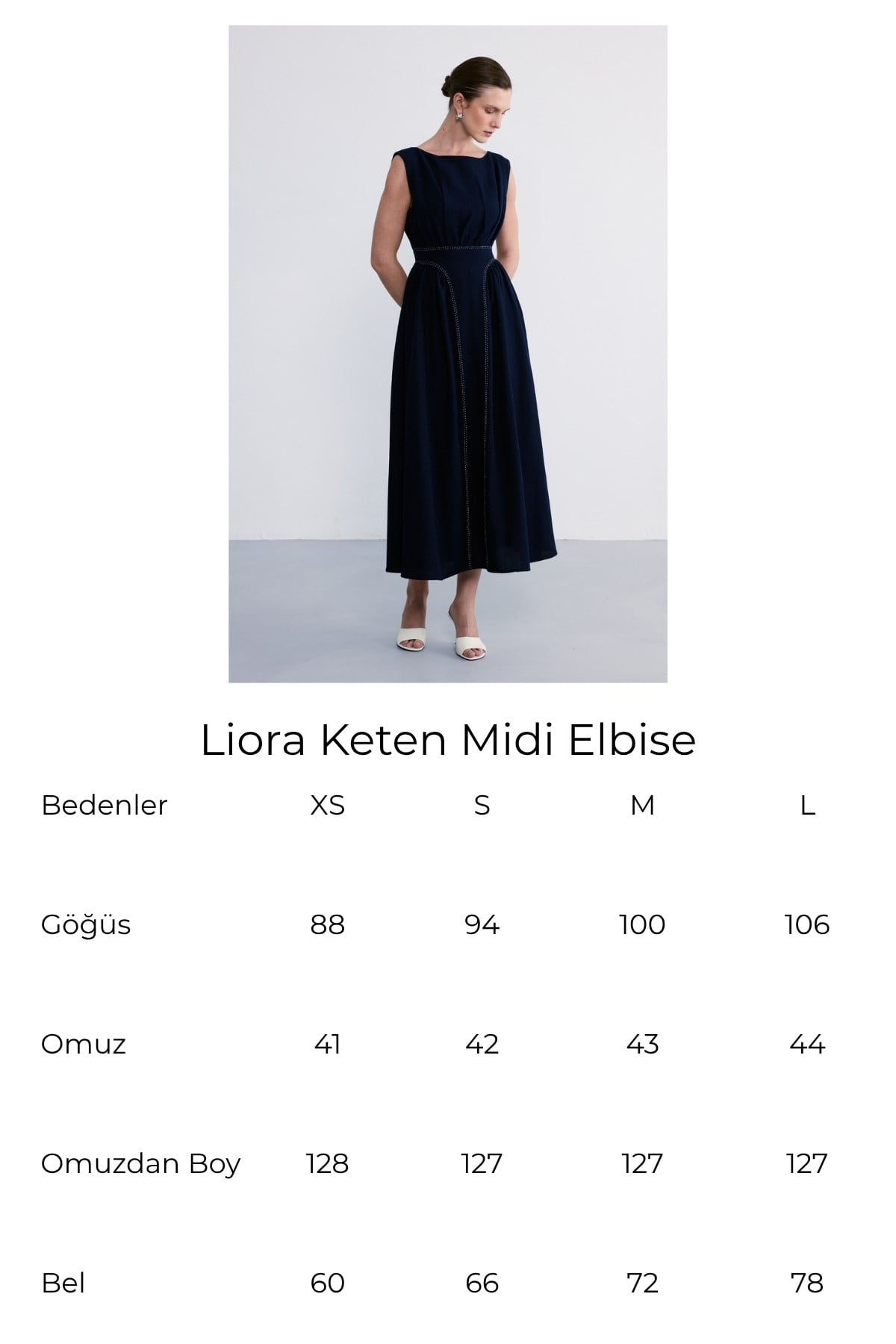 Liora Midi Keten Elbise Lacivert 6