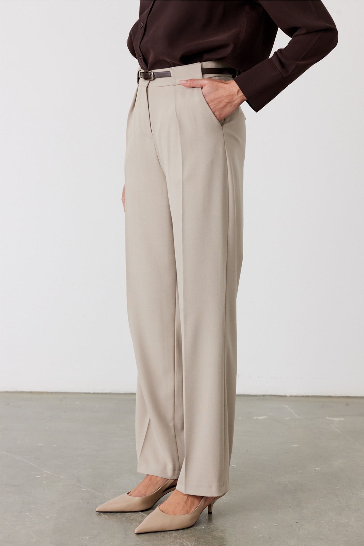 Pensli Straight Fit Pantolon Taş 5