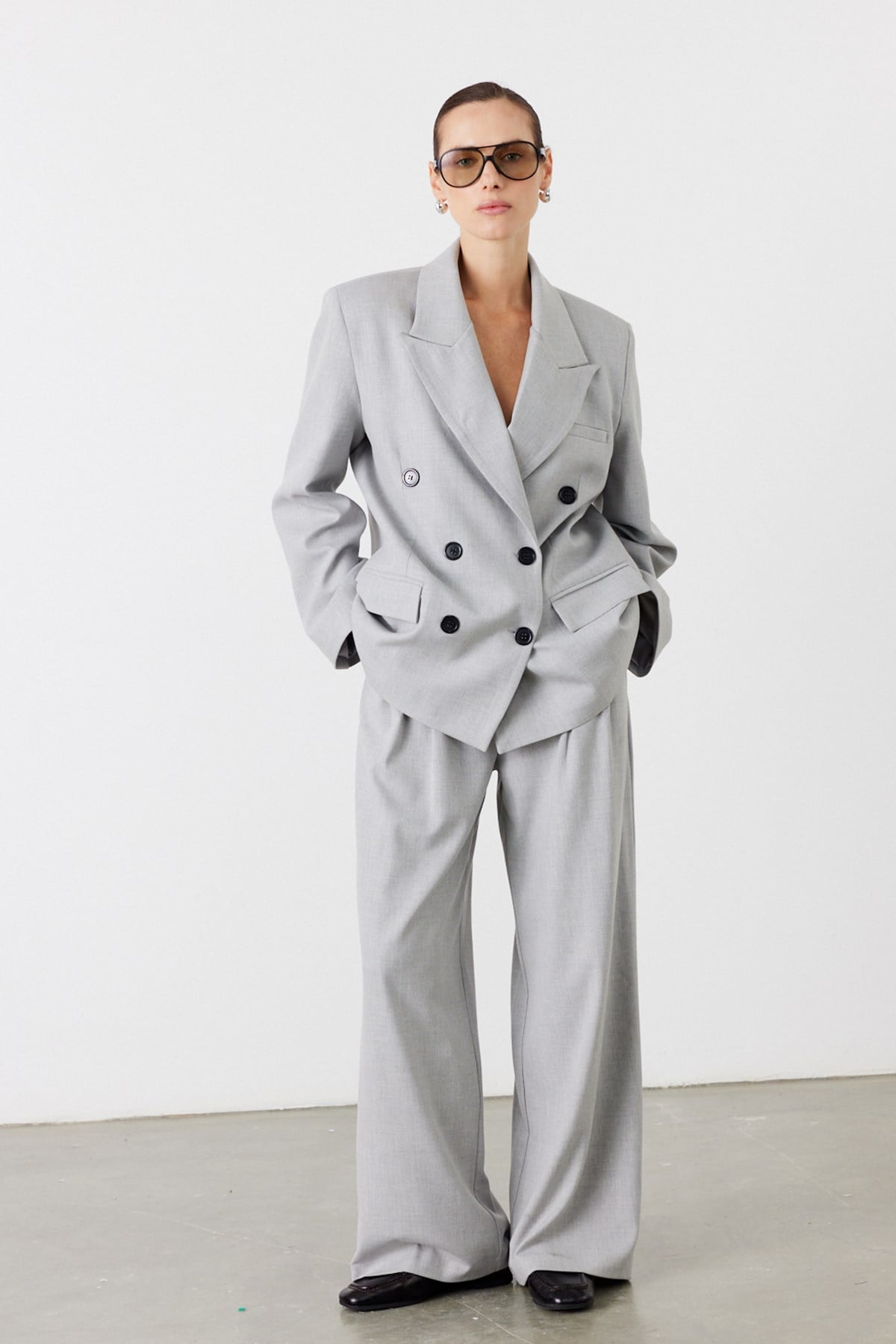 Rufe Kruvaze Oversize Blazer Açık Gri 3