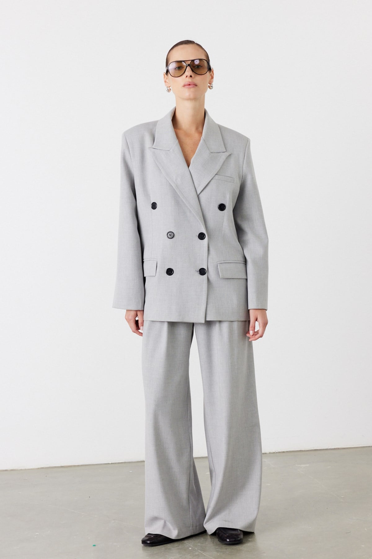 Rufe Kruvaze Oversize Blazer Açık Gri 2