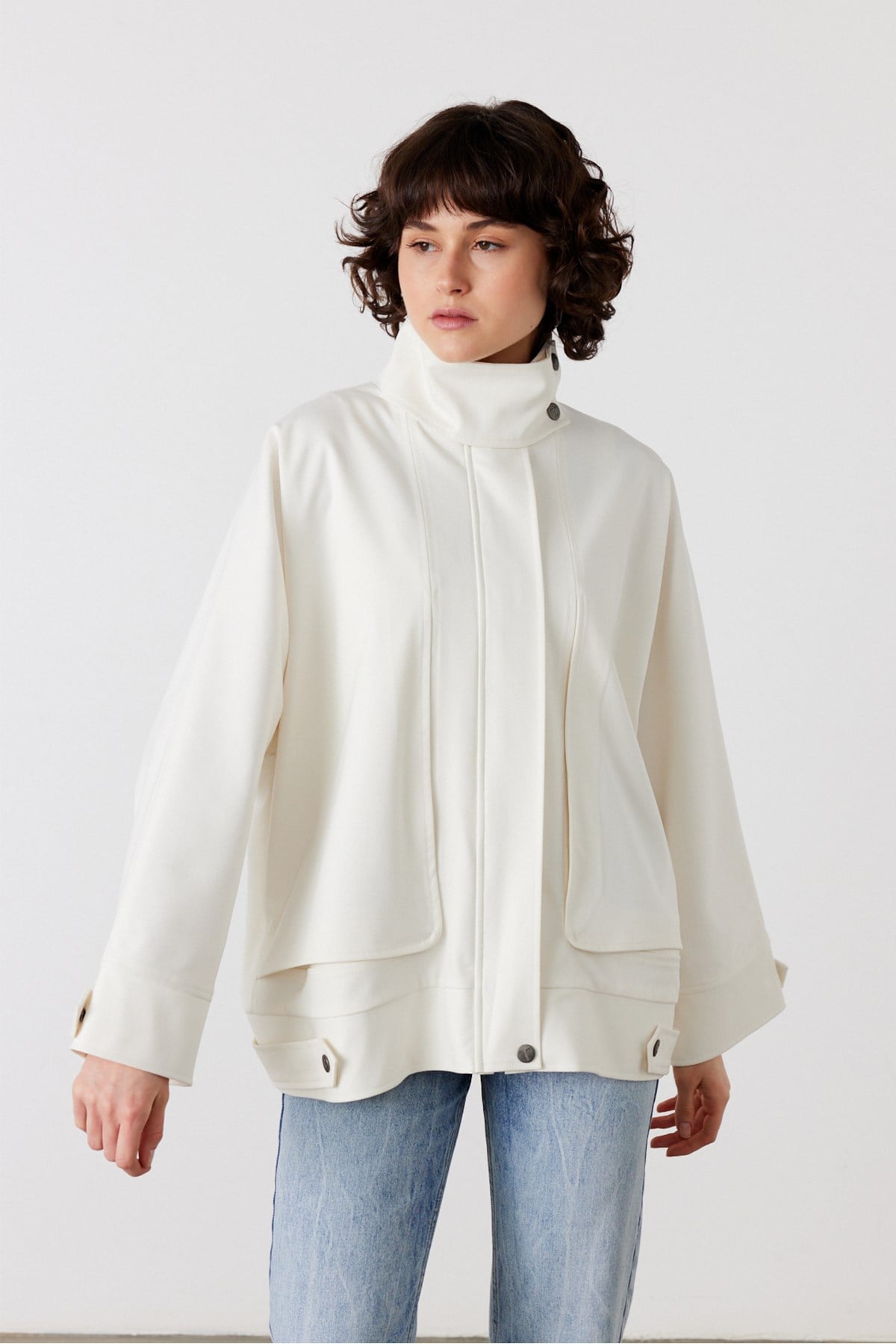 Scarlet Gabardin Oversize Ceket Ekru 4
