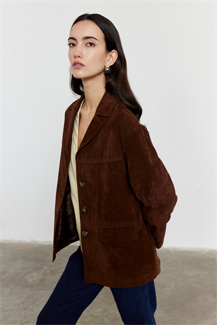 Acı Kahve Süet Düğmeli Ceket ACI KAHVE