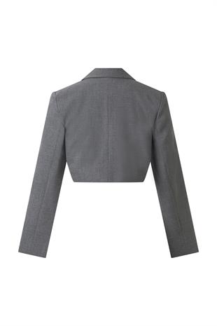 Antrasit Düğmeli Crop Blazer Ceket ANTRASİT