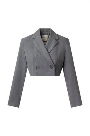 Antrasit Düğmeli Crop Blazer Ceket ANTRASİT