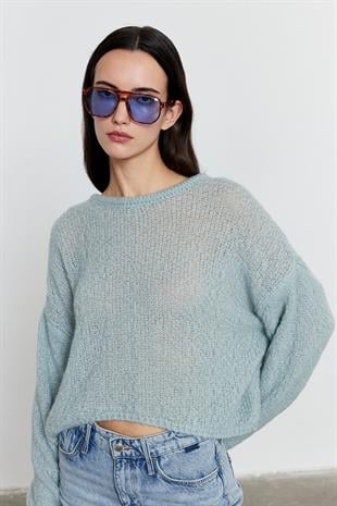 Arkadan Düğmeli Kazak Mint