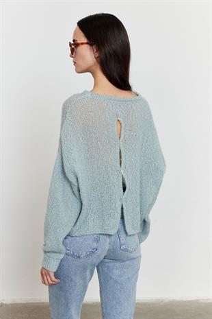 Arkadan Düğmeli Kazak Mint