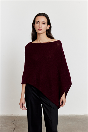 Asimetrik Kesim Triko Panço Bordo
