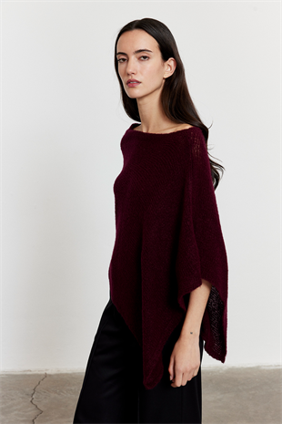 Asimetrik Kesim Triko Panço Bordo