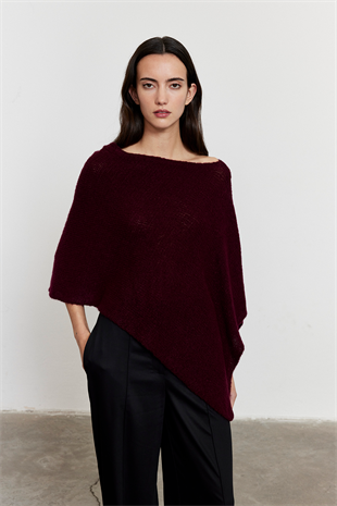 Asimetrik Kesim Triko Panço Bordo