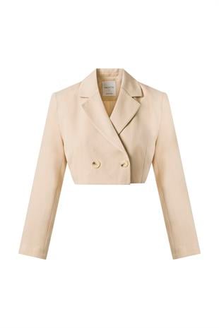 Bej Düğmeli Crop Blazer Ceket BEJ