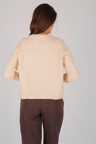 Bej İliksiz Düğme Detay Hırka BEJ