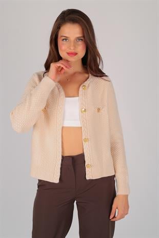 Bej İliksiz Düğme Detay Hırka BEJ
