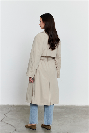 Bej Kuşaklı Mevsimlik İnce Trençkot BEJ