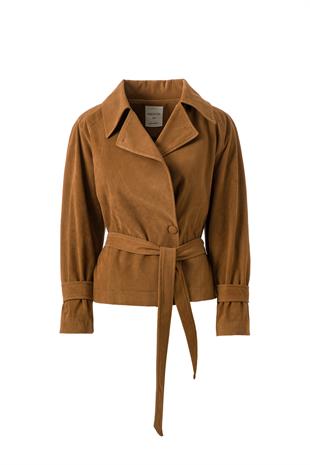 Camel Kemerli Süet Ceket Camel