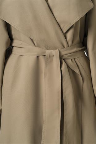 Camel Kuşaklı Mevsimlik İnce Trençkot CAMEL