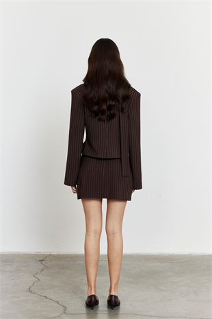 Çizgili Mini Etek Acı Kahve